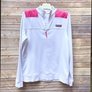 Vineyard Vines 1/4 zip shep shirt white & pink - S